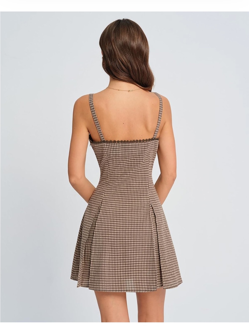 ✨NWT✨Brown Gingham Square-Neck Mini Dress - Picture 2 of 4